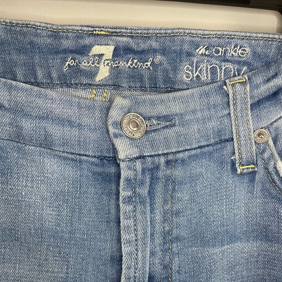 7 For All Mankind Step Hem Distressed Ankle Skinny in Melbourne Sky - Picture 4 of 11